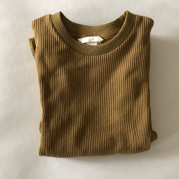 ✨SOLD✨H&M Gold Ribbed Stretch Midi Dress - Picture 1 of 5